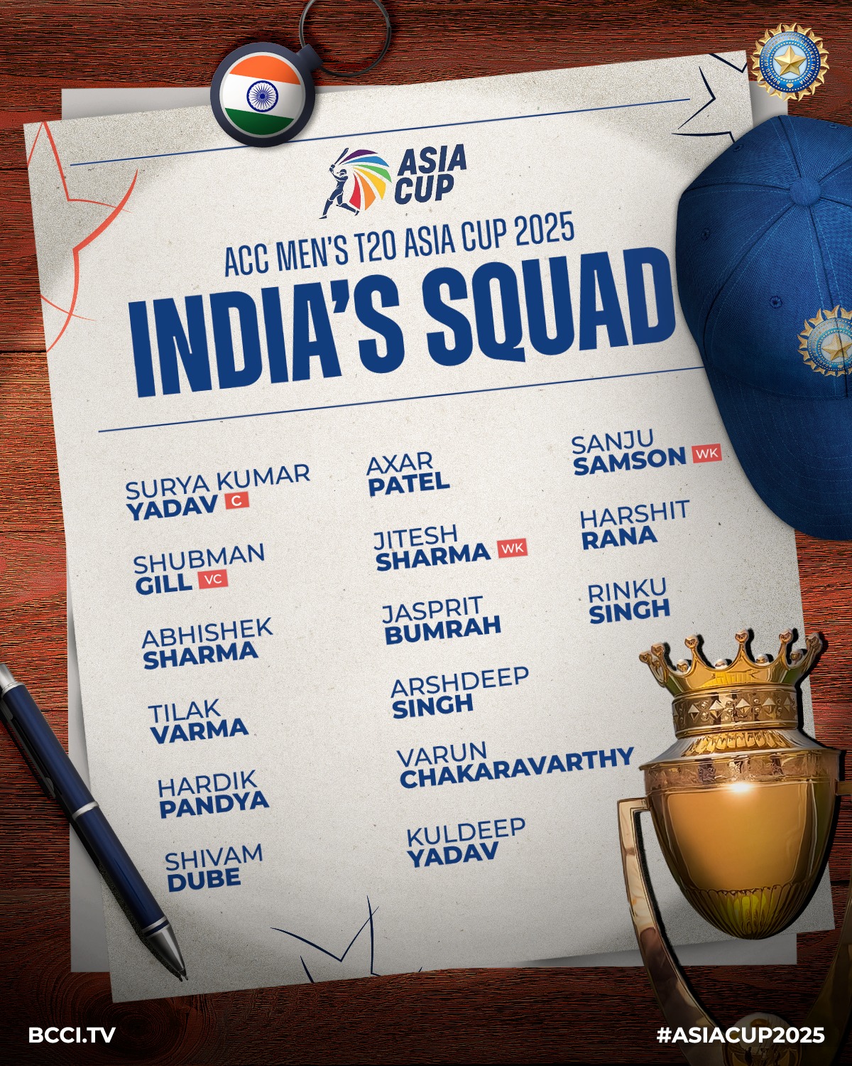 Asia Cup 2025, Indian squad