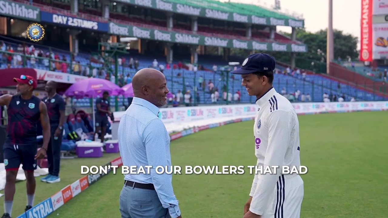 Brian Lara appeal Yashasvi Jaiswal after hitting century in IND vs WI 2nd Test Delhi Brian Lara appeal Yashasvi Jaiswal after hitting century in IND vs WI 2nd Test Delhi