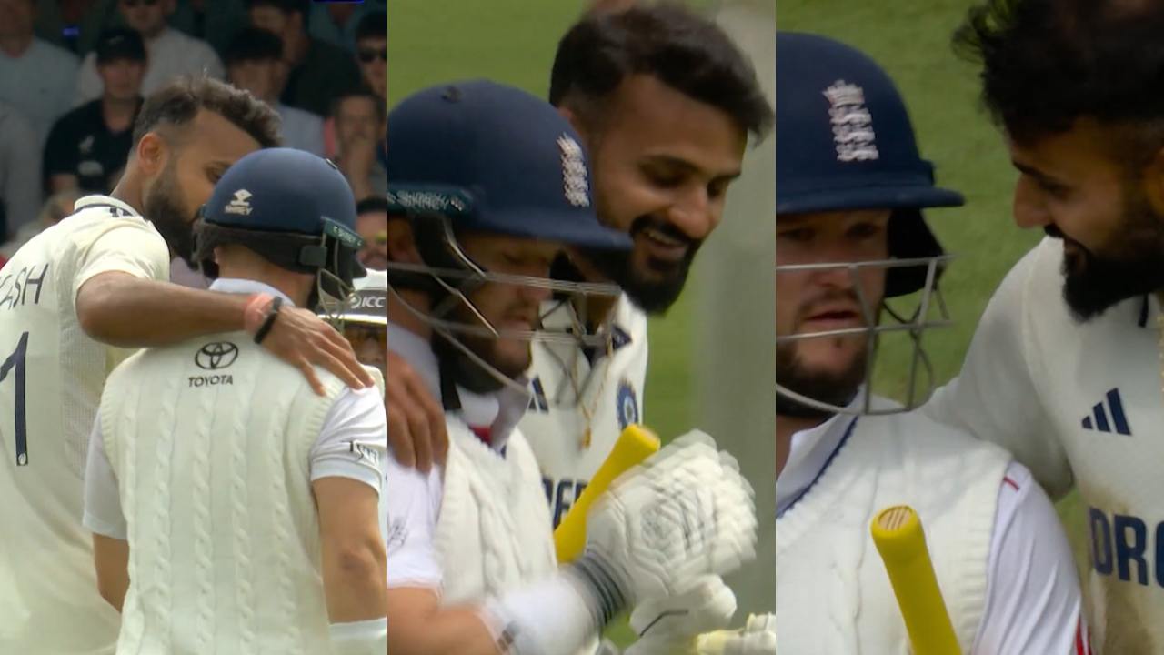 Akash Deep hands on Ben Duckett shoulders