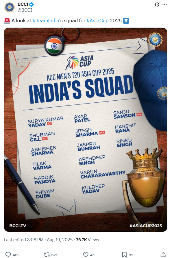 Asia Cup 2025 India Squad Asia Cup 2025 India Squad