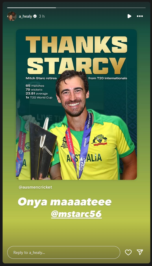 Wife Alyssa Healy Reaction on Mitchell Starc T20Is retirement Wrote onya mate meaning in Hindi Wife Alyssa Healy Reaction on Mitchell Starc T20Is retirement Wrote onya mate meaning in Hindi