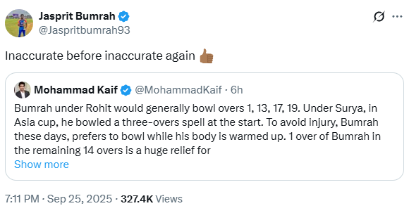 Jasprit Bumrah on Mohammad Kaif post write Inaccurate before inaccurate again ahead Asia Cup 2025 Final