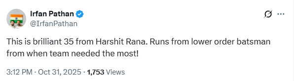 Irfan Pathan on Harshit Rana Irfan Pathan on Harshit Rana