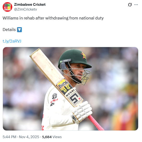Zimbabwe Cricket ends Sean Williams Career stripped of national contract due to drug addiction Zimbabwe Cricket ends Sean Williams Career stripped of national contract due to drug addiction