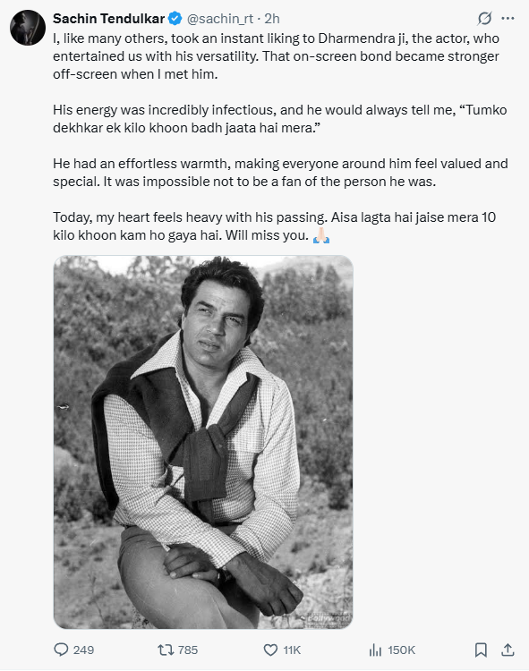 Sachin Tendulkar Virat Kohli Virender Sehwag to Navjot Singh Sidhu Cricketers Reaction on Dharmendra's Passing