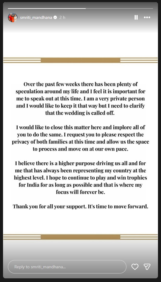 Smriti Mandhana calls wedding off With Palash Muchhal Smriti Mandhana calls wedding off With Palash Muchhal