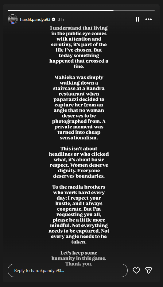 Hardik Pandya on Paparazzi after girlfriend Mahieka Sharma video from disrespectful angle Hardik Pandya on Paparazzi after girlfriend Mahieka Sharma video from disrespectful angle