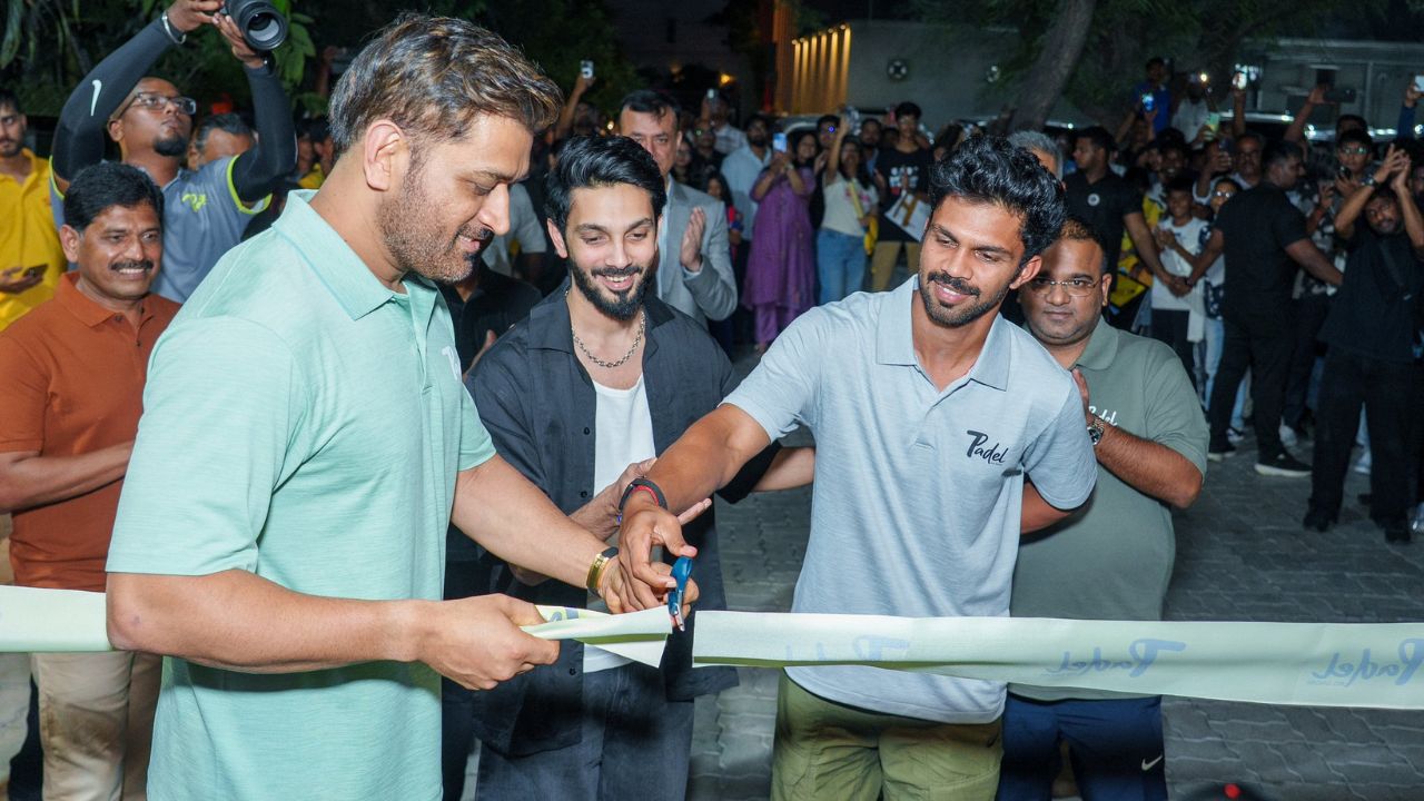 MS Dhoni inaugurate New Brand 7Padel at Chennai with Ruturaj Gaikwad and Anirudh Ravichander