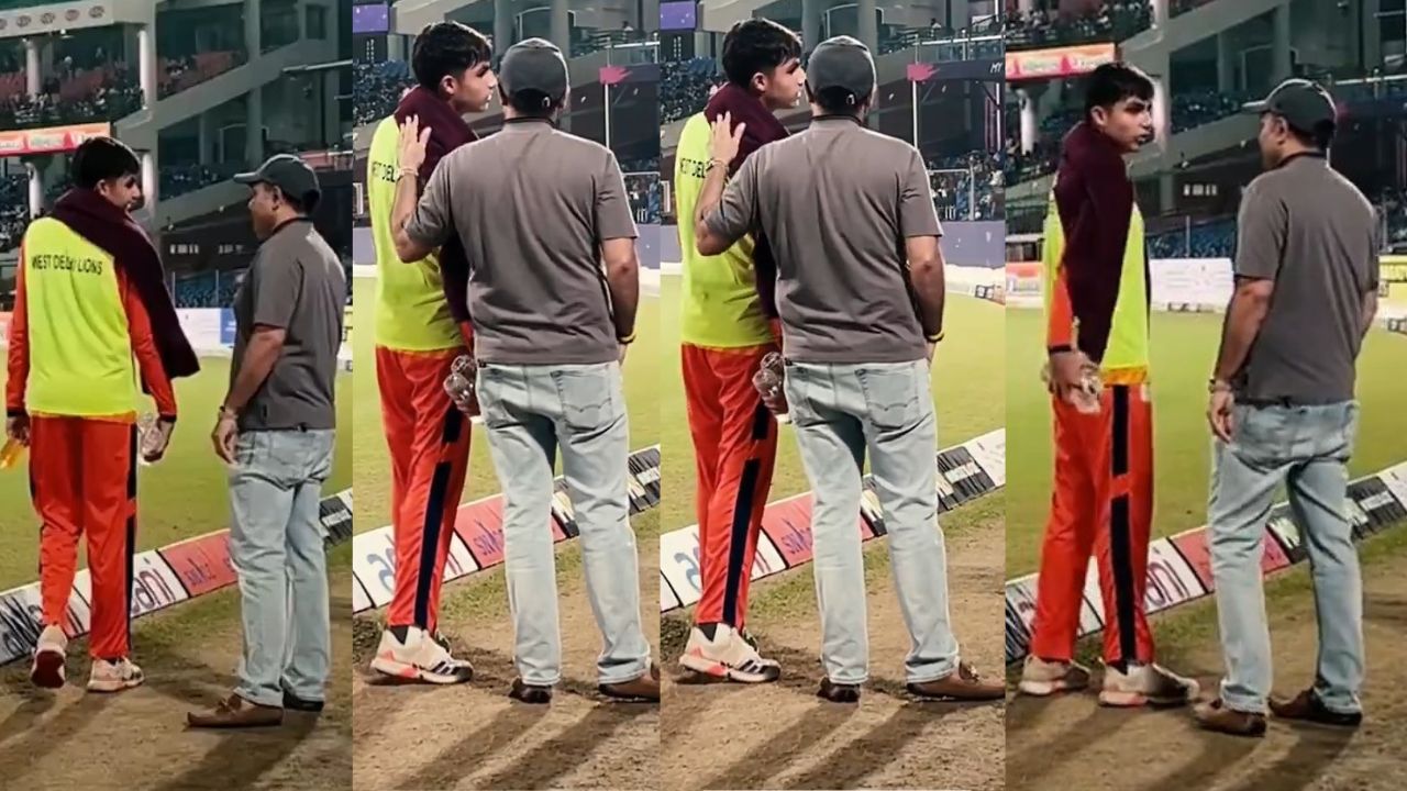 Virender Sehwag Proud Moment With Son Aaryavir During DPL 2025 Central Delhi Kings vs West Delhi Lions