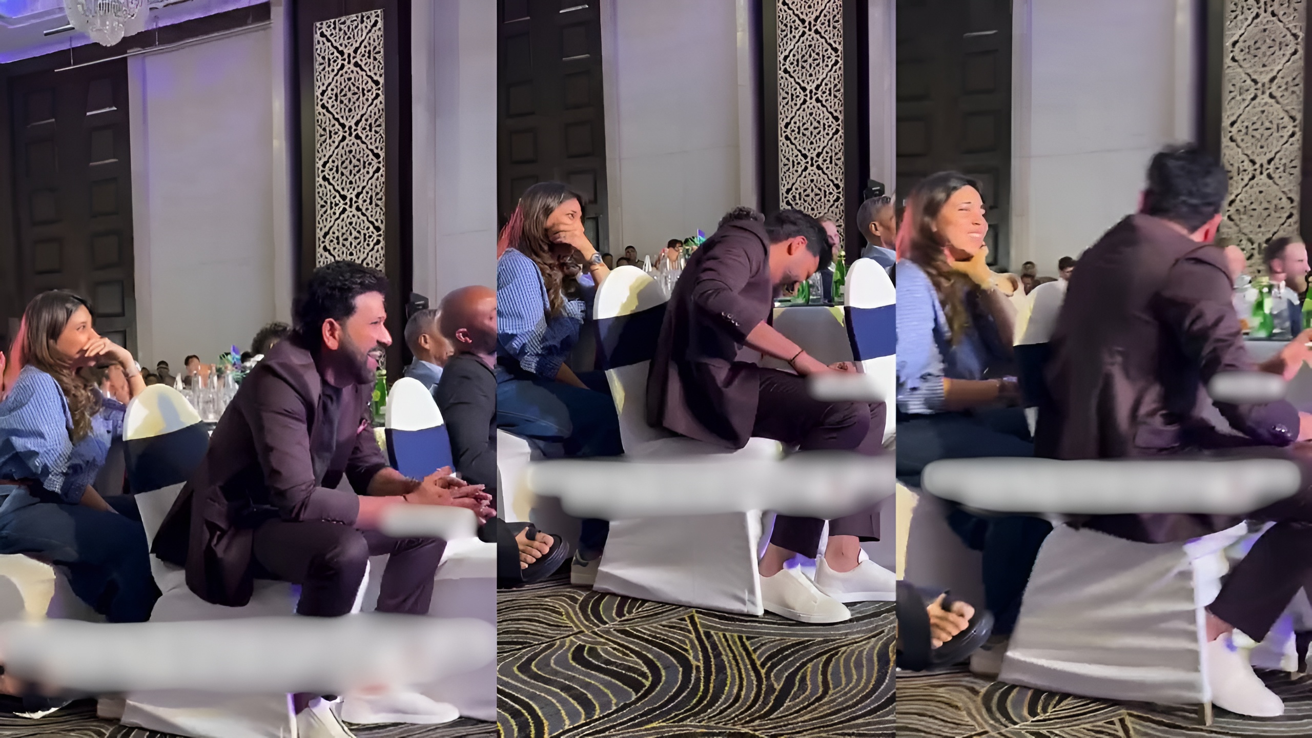 Rohit Sharma and Ritika Sajdeh Laughing moment on MS Dhoni's Mimicry During 27th edition of CEAT Cricket Rating Awards in Mumbai
