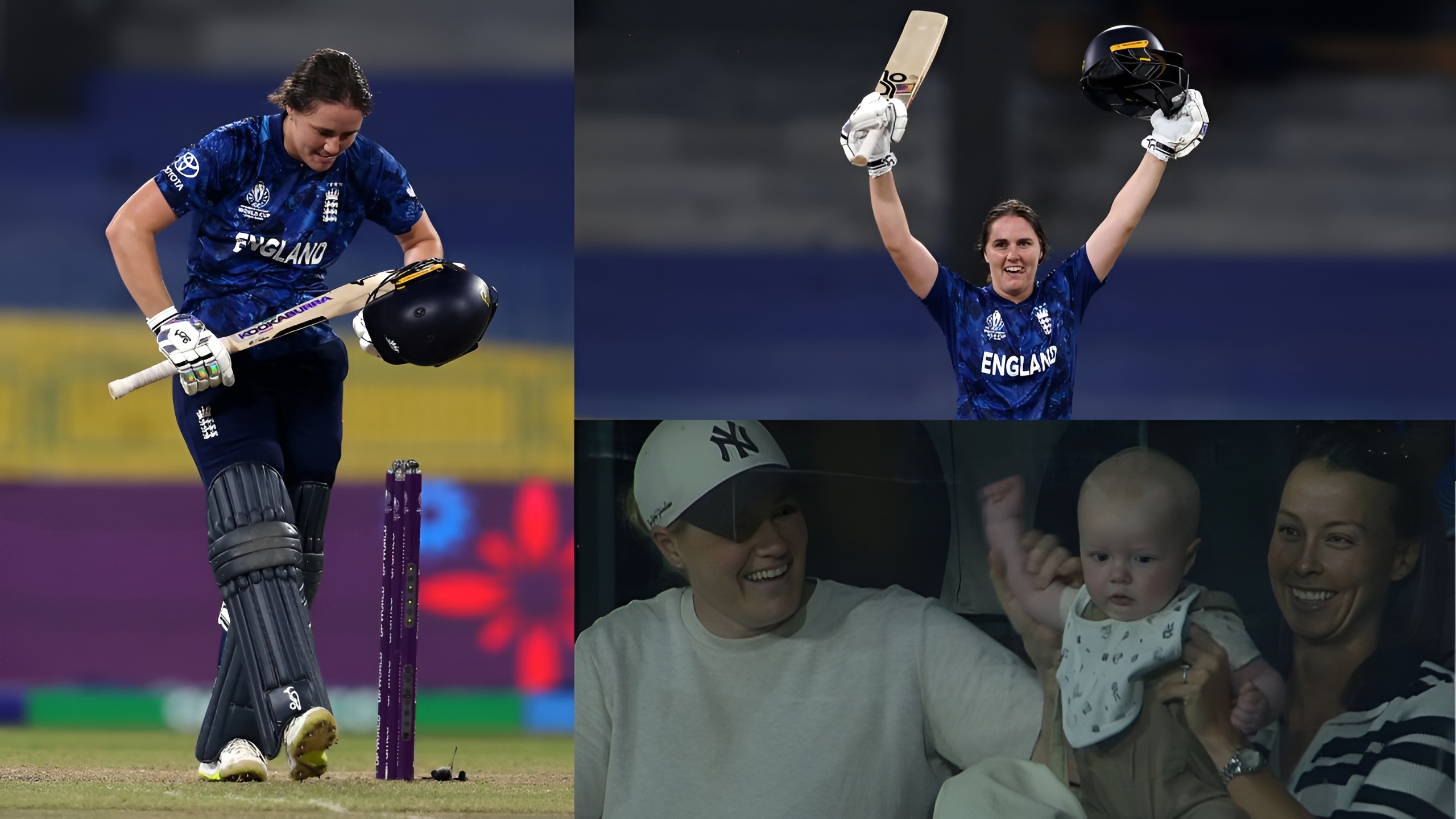 Nat Sciver-Brunt Century Cradle Celebration in front of newborn son Theo in Women's World Cup 2025 ENG vs SL