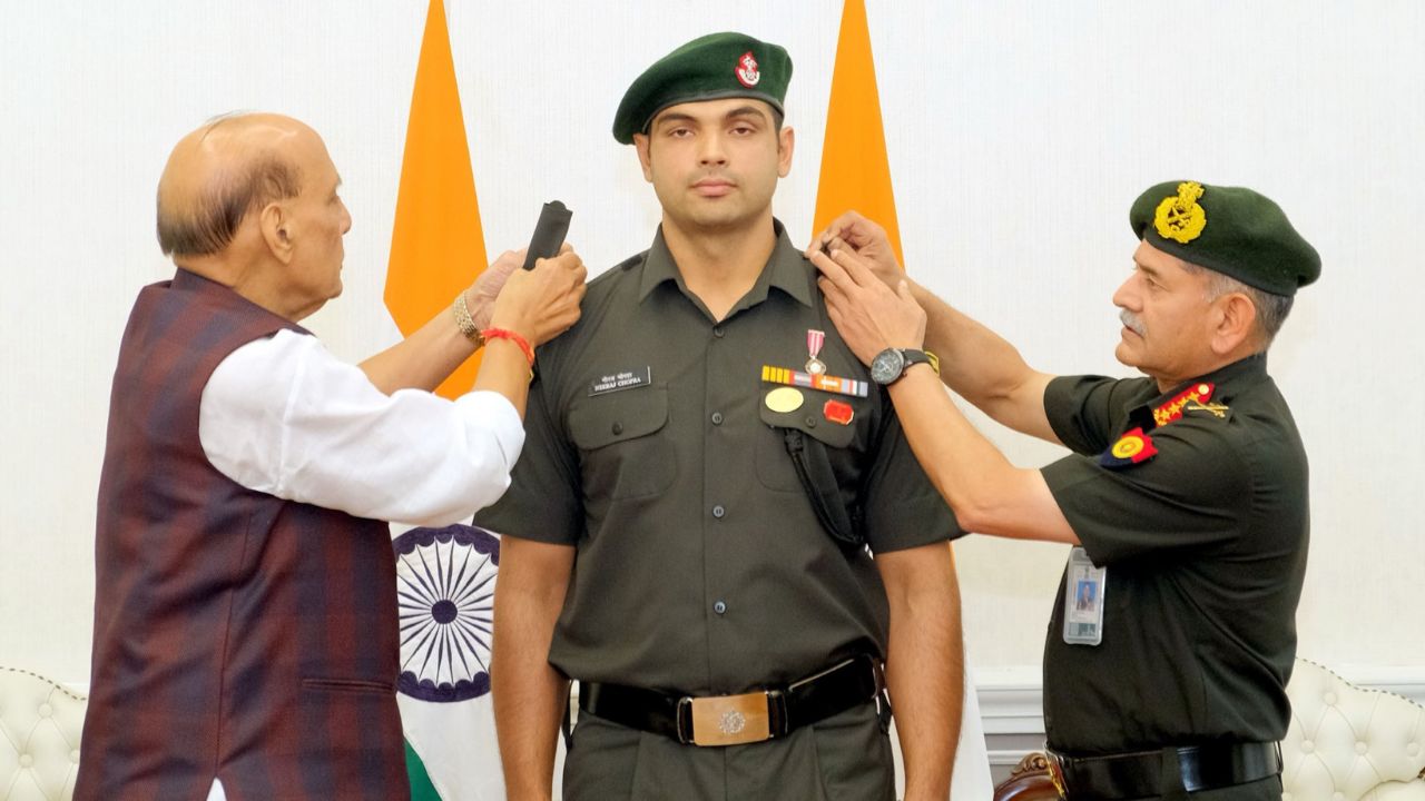 Olympic gold medalist Neeraj Chopra conferred honorary Lieutenant Colonel title by Defence Minister Rajnath Singh