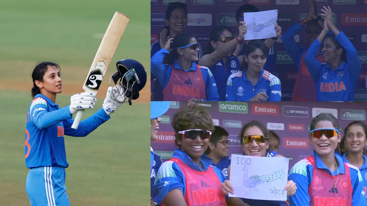 Why Renuka Singh show peacock Poster for Smriti Mandhana after hit half century in IND vs NZ match