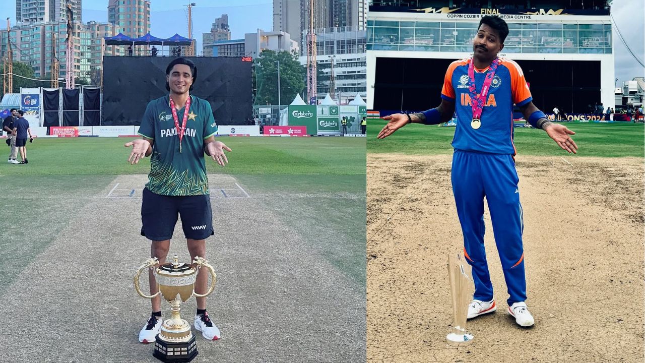 Muhammad Shahzad copy Hardik Pandya iconic pose after pakistan winning Hong Kong Sixes for record sixth time