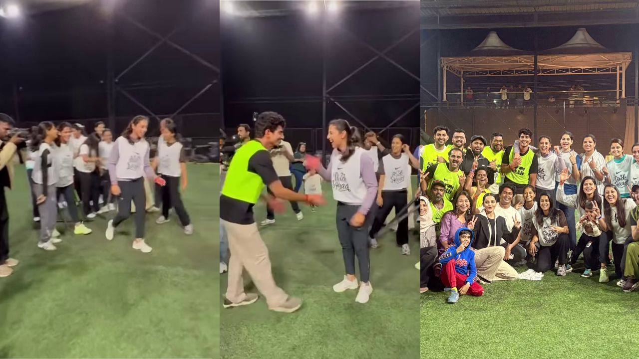 ahead Wedding Smriti Mandhana and Palash Muchhal squad play cricket, Jemimah Rodrigues runout