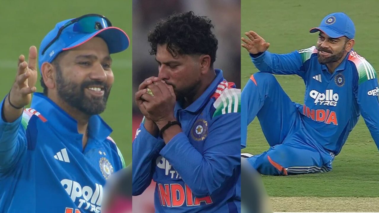 Rohit Sharma Virat Kohli and Kuldeep Yadav DRS Drama for Lungi Ngidi wicket during IND vs SA 3rd ODI Visakhapatnam