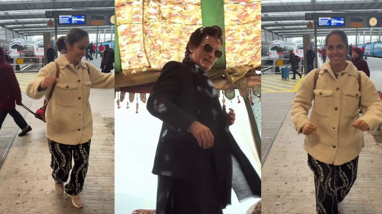 Saina Nehwal Dance on FA9LA song like Akshaye Khanna at airport with father Harvir Singh Nehwal
