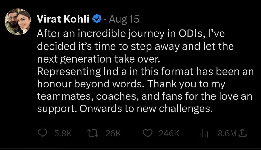 Virat Kohli announced retirement from ODI cricket viral post fact check