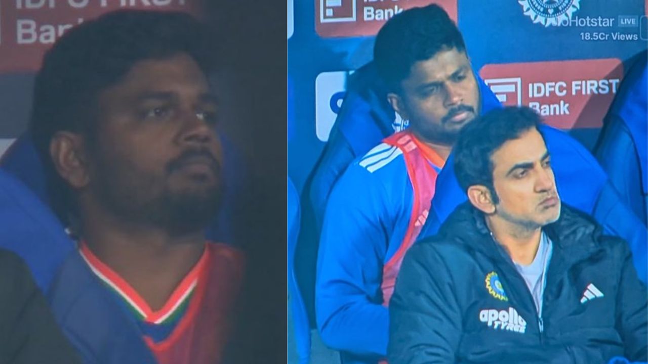Sanju Samson looking disappointed