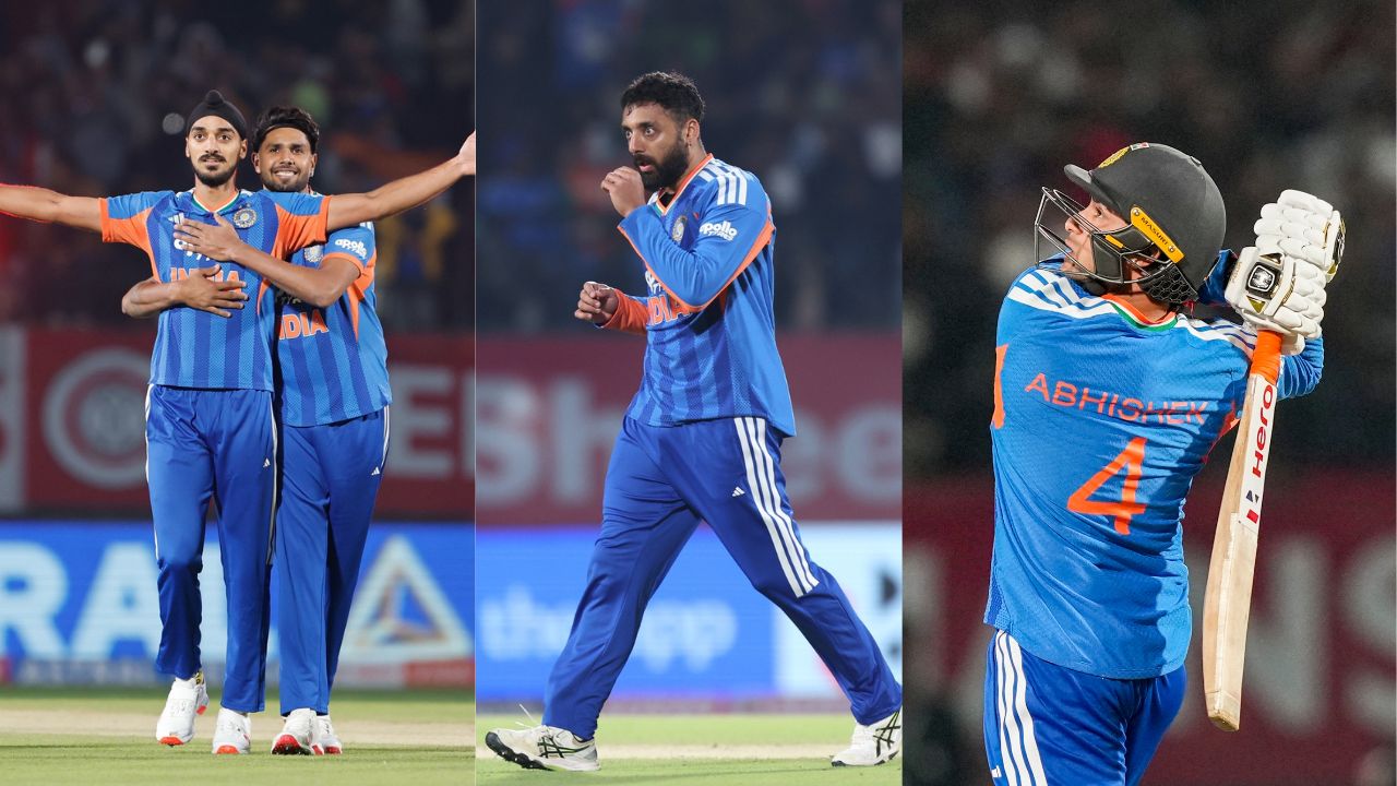 Imagabhishek sharma arshdeep singh kuldeep yadav harshit rana varun chakravarthy 5 heroes of IND vs SA 3rd T20I e 2025 12 14T235049 028