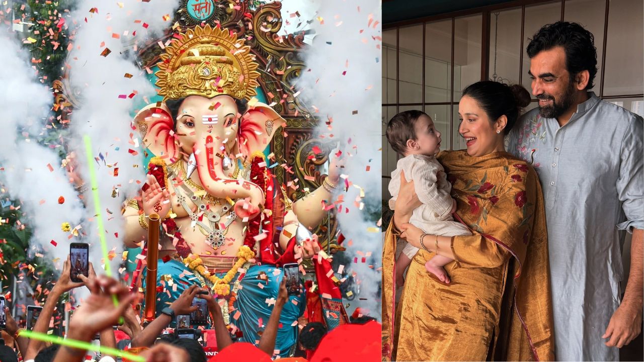 zaheer khan and sagarika ghatge reveal their son fatehsingh khan face to the world on ganesh chaturthi