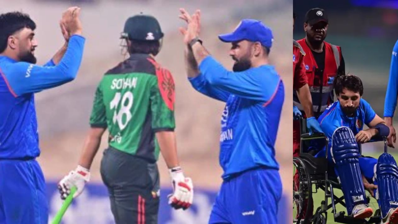 Afghanistan star batter Rahmat shah gets injured in Live Match need wheelchair to leave ground in AFG vs BAN 2nd ODI