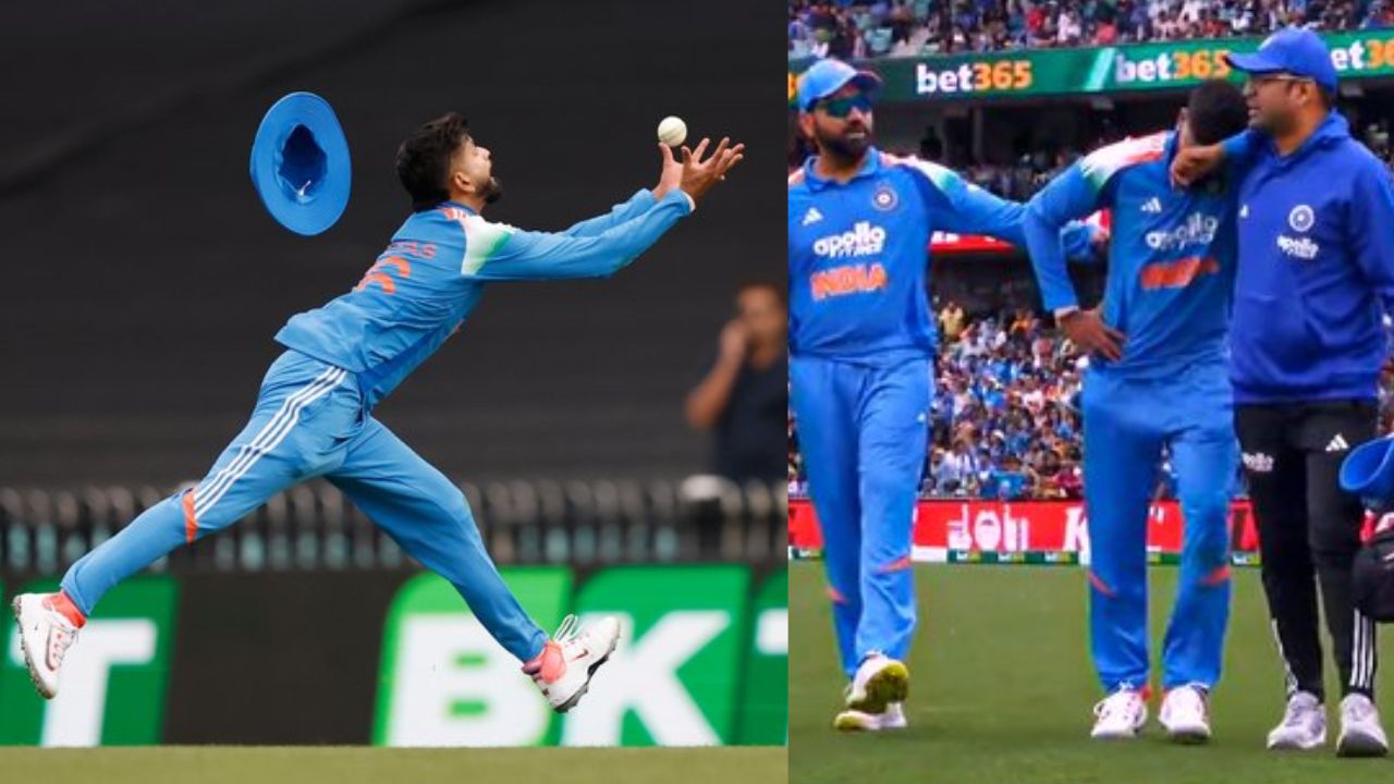 Shreyas Iyer take catch Alex Carey get injured in Live Match