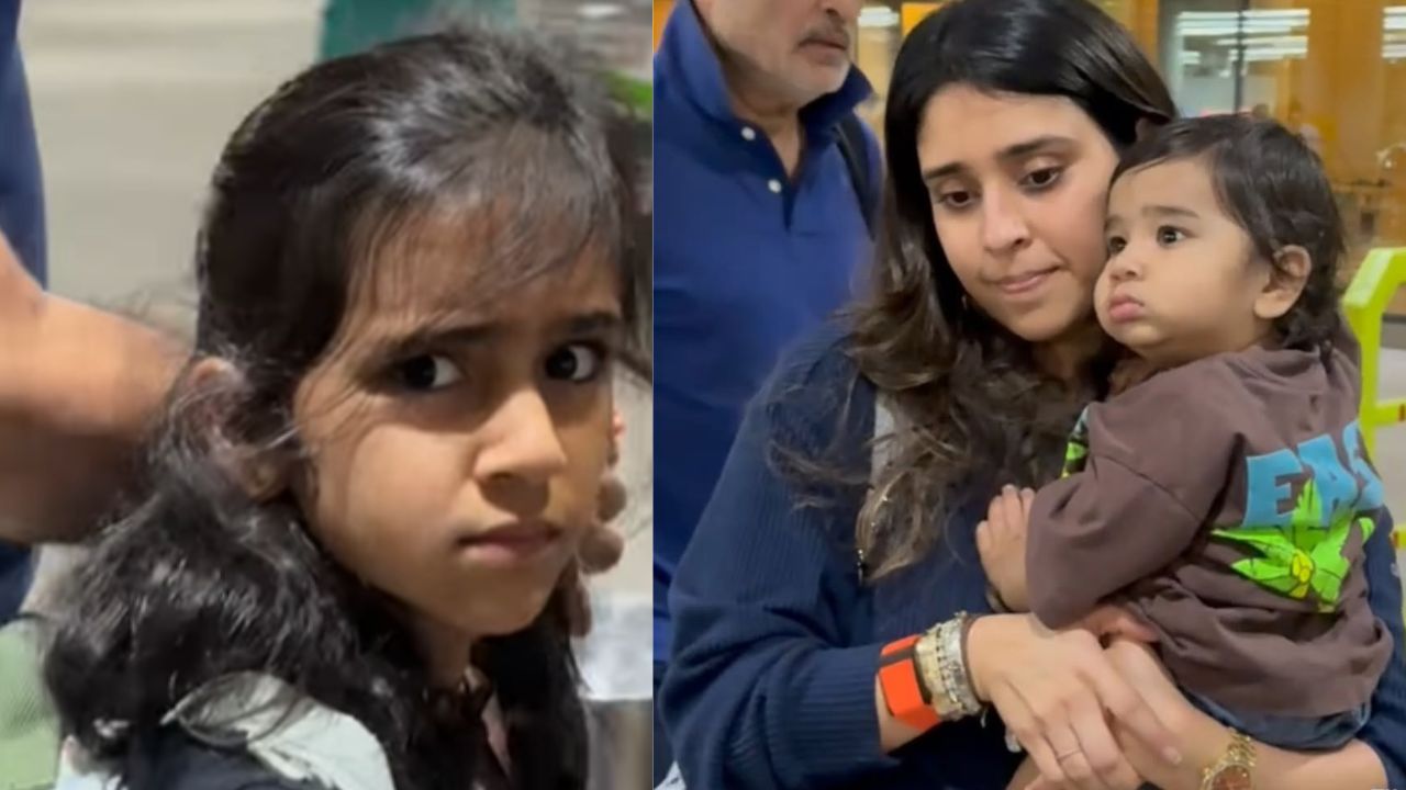 Rohit Sharma Daughter get angry on paperaji Wife Ritika Sajdeh Spotted with son ahaan video viral