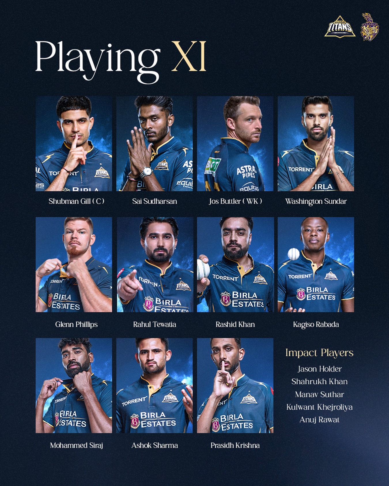 GT vs KKR Playing XI