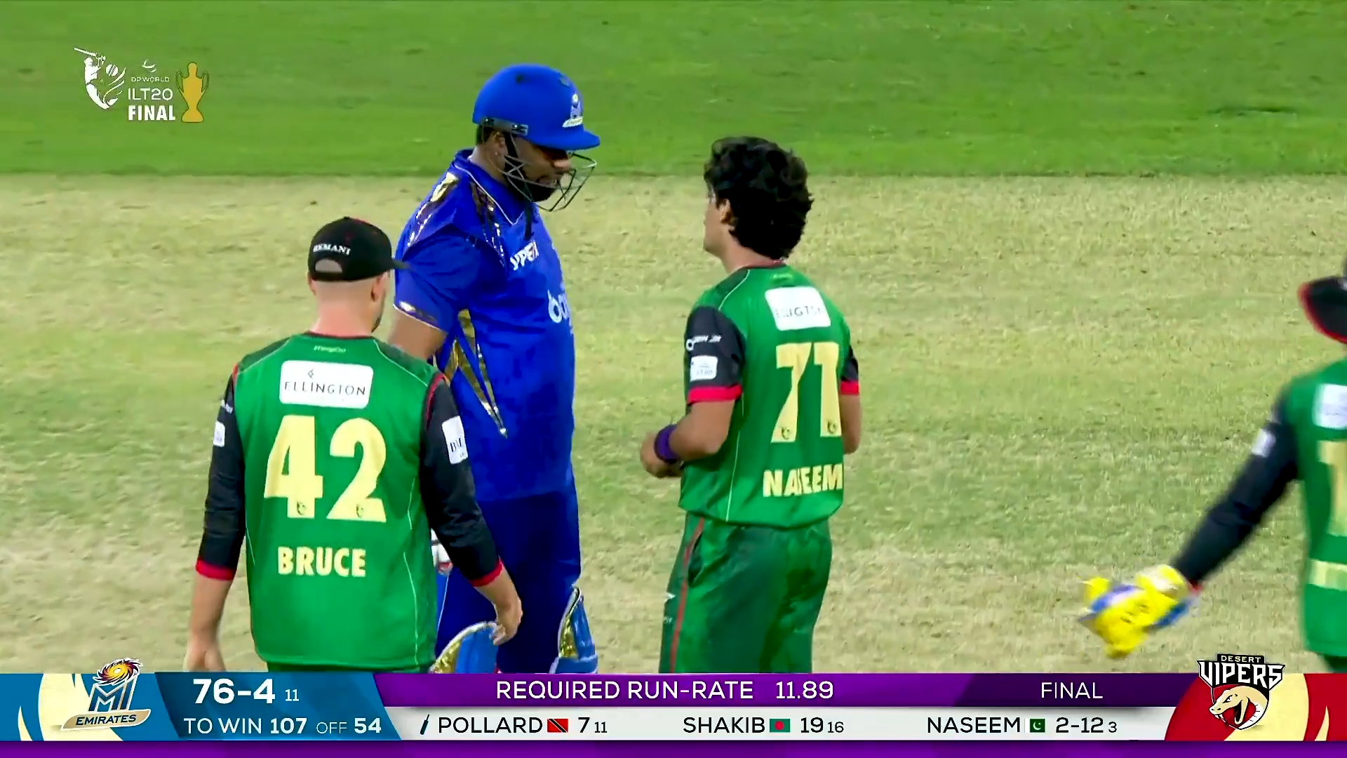 VS 21InternationalLeagueT20onXSparksflyinthemiddleTheFinalbringsoutmanyemotionscatchingNaseemShahampKieronPollardinthemiddleofitFinalDVvMIEDPWorldILT20WhereTheWorldPlaysAllInForCrickethttpstcoPGUsSl3PaTX 0 13 