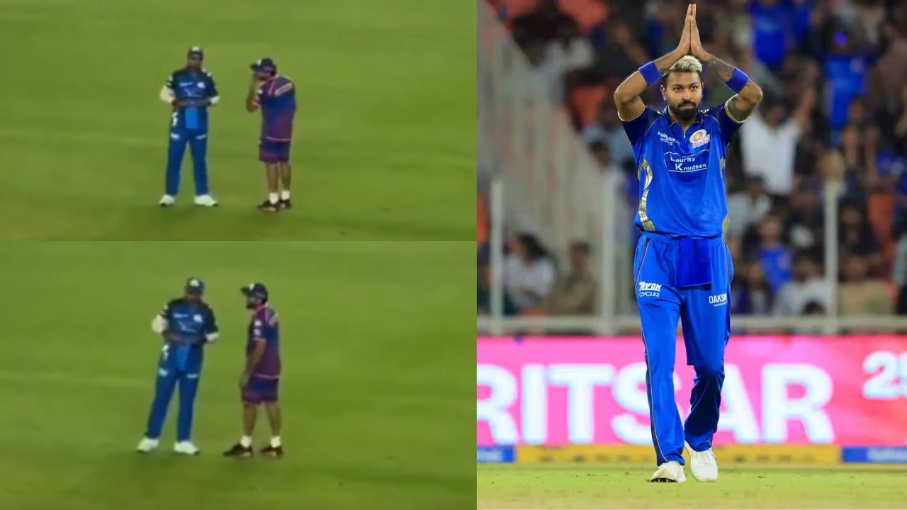 Rohit Sharma Giving tips to Suryakumar Yadav During break in the middle of GT vs MI match