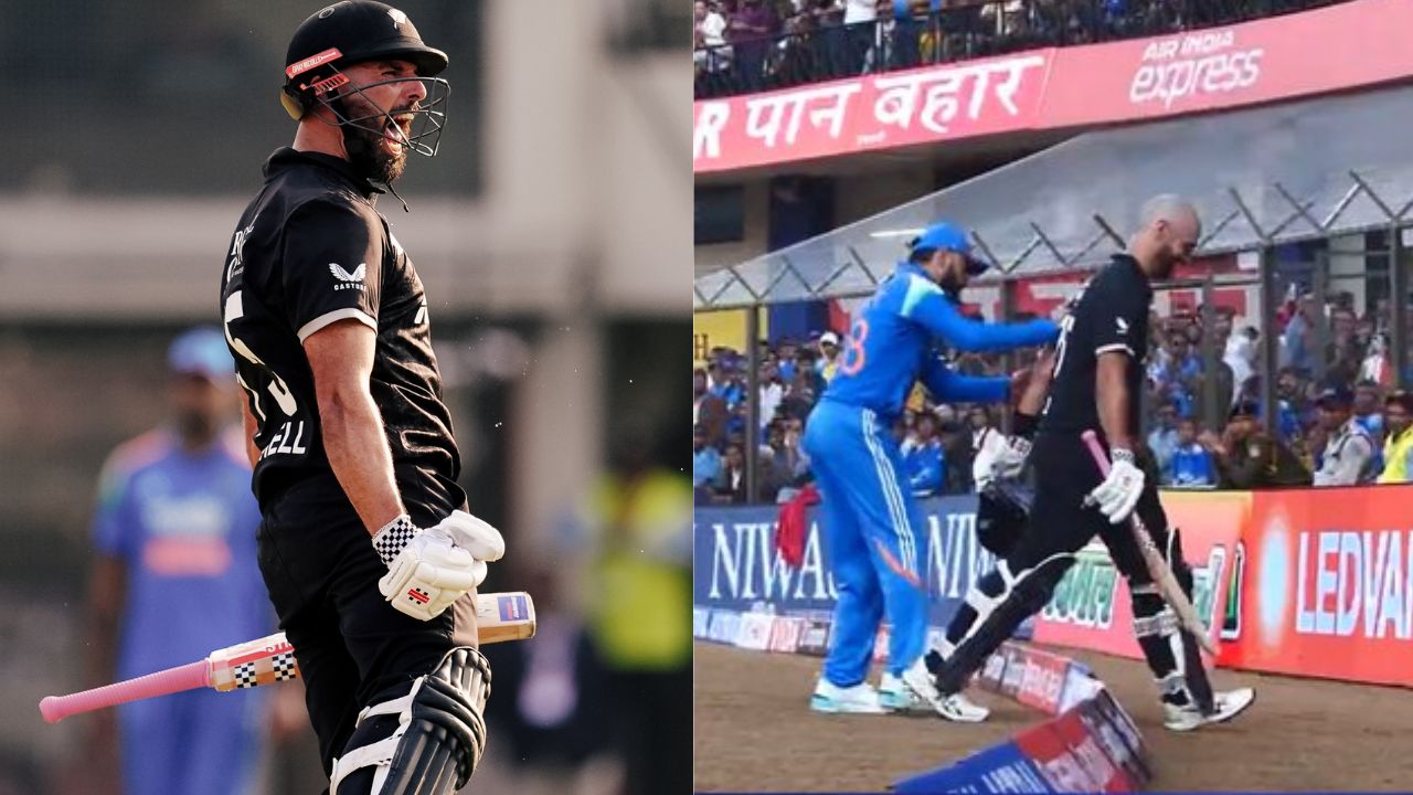 Virat Kohli pushing out Daryl Mitchell from the Ground