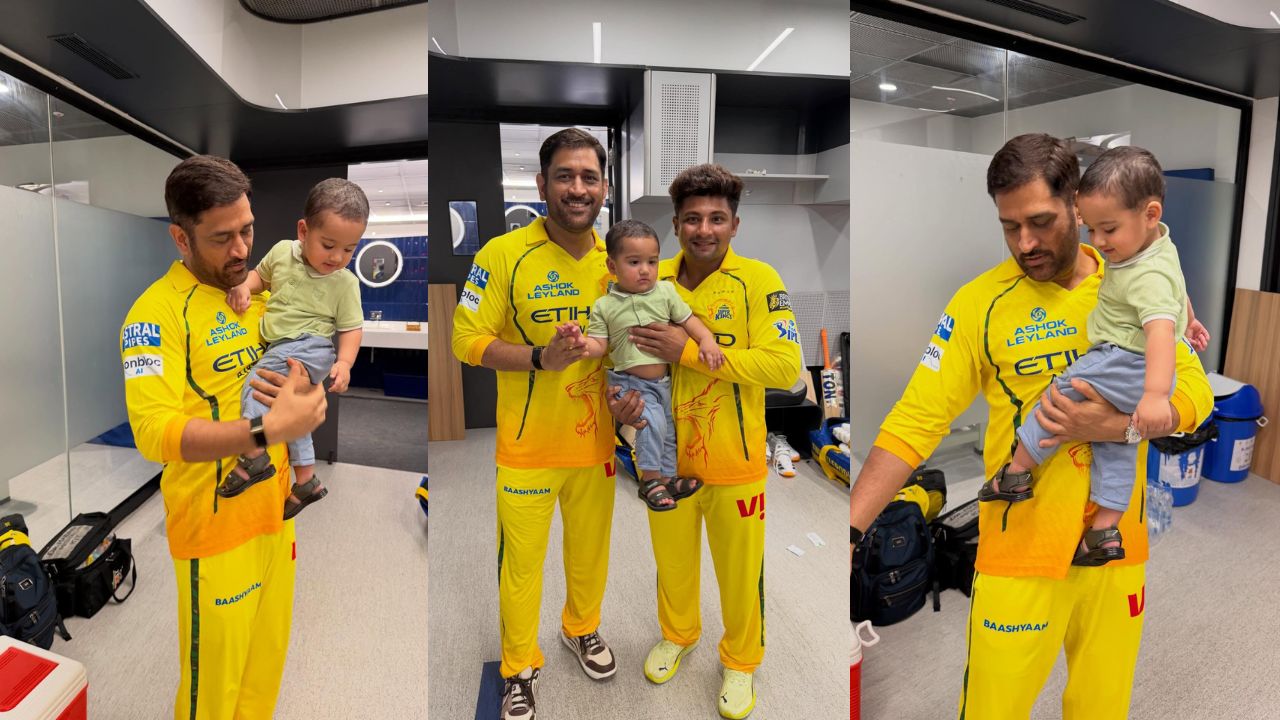 MS Dhoni fun time with Sarfaraz Khan son