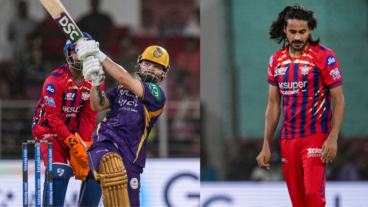 KKR Finisher Rinku Singh hit 4 consecutive six against LSG Spinner Digvesh Rathi video