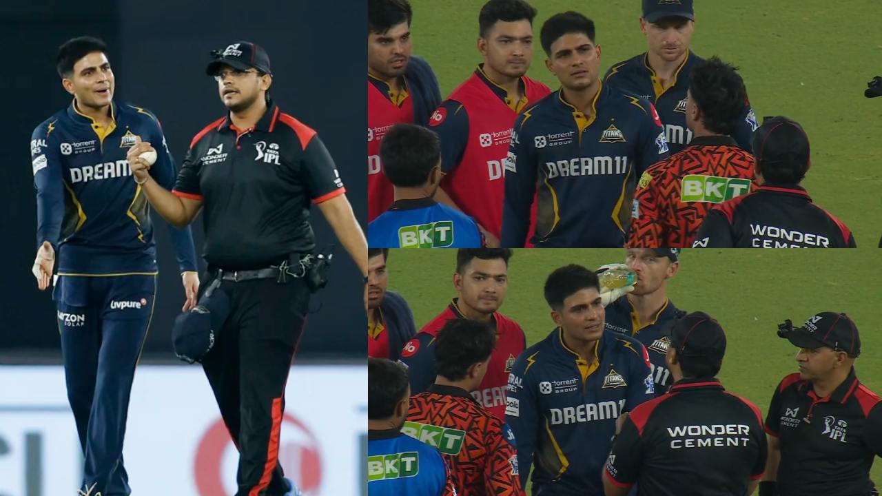 Shubman Gill and Umpire heated conversation and controversy after DRS in IPL 2025 GT vs SRH 51st Match