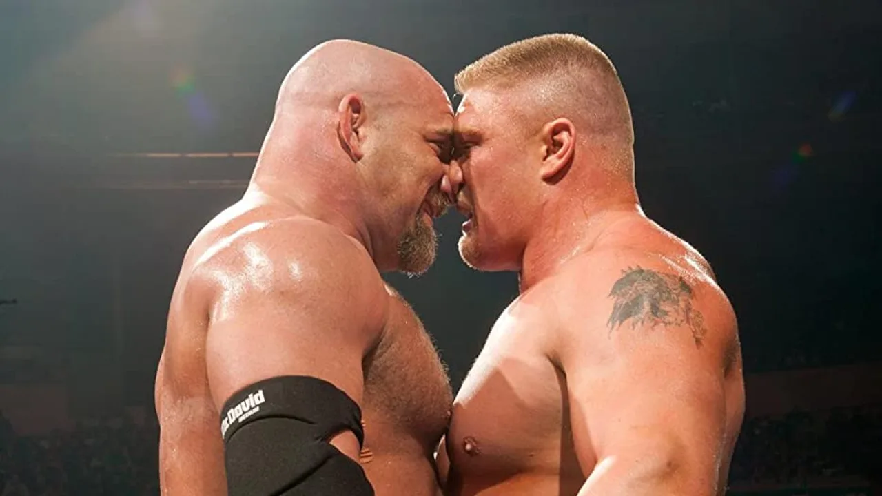 Goldberg And Brock Lesnar Nose To Nose