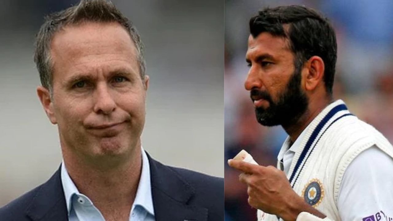 Michael Vaughan And Cheteshwar Pujara Michael Vaughan And Cheteshwar Pujara