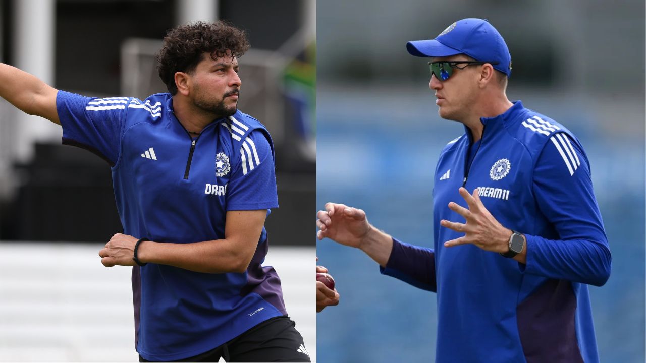 Cheteshwar Pujara meets Kuldeep Yadav and Morne Morkel During Net Practice for Headingley test IND vs ENG Anderson Tendulkar Trophy