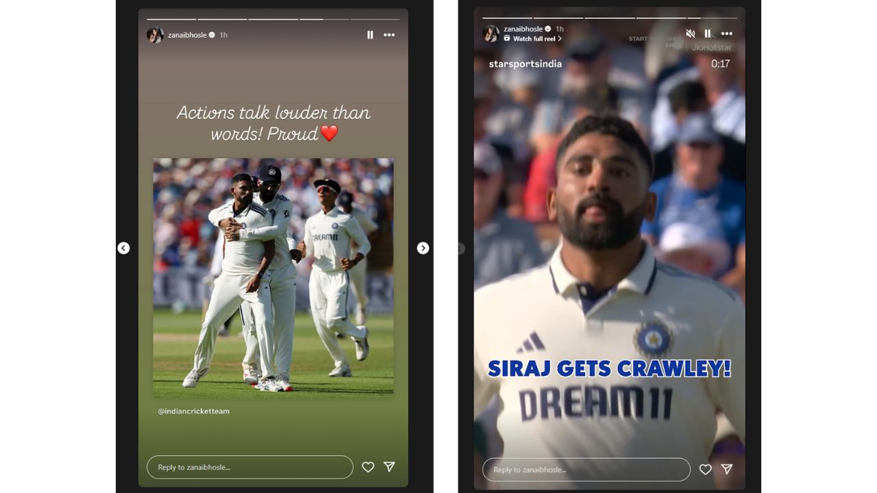 Asha Bhosle granddaughter Zanai Bhosle Post Instagram story for Mohammed Siraj Take Wicket of Zak Crawley in IND vs ENG Edgbaston Test