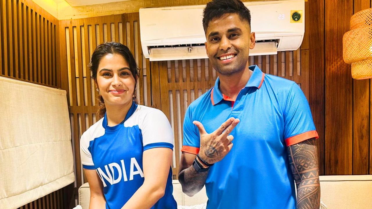 Paris Olympic double medallist Manu Bhaker meets Suryakumar Yadav post