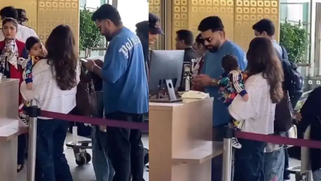 rohit sharma son ahaan sharma look cute at airport ritika sajdeh