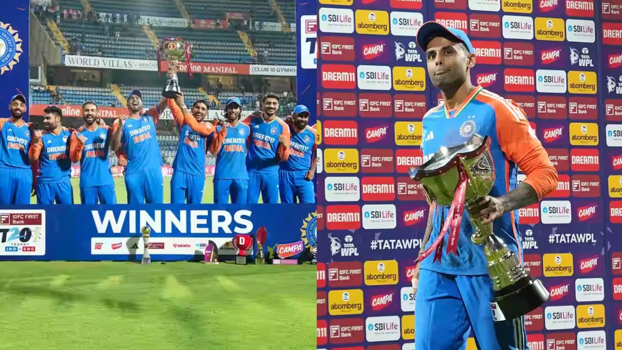 Suryakumar Yadav kept Dhonis tradition as he handed over the winning trophy to the youngest player