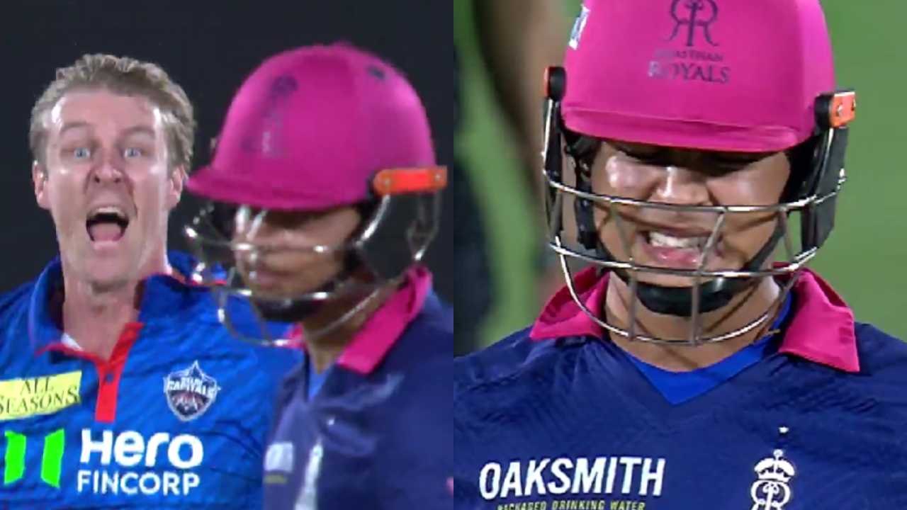 Kyle Jamieson celebrates after dismissing Vaibhav Sooryavanshi