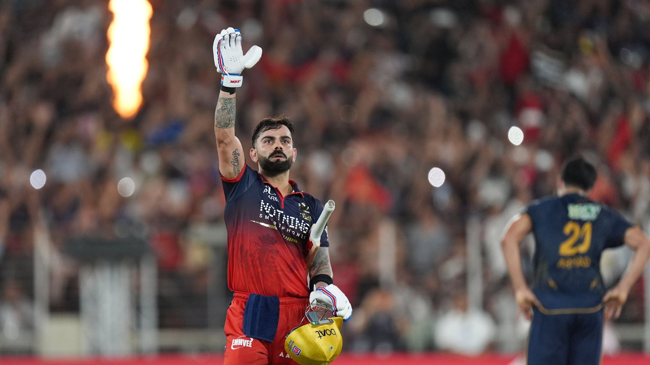 Virat Kohli celebrates after guiding RCB to a five-wicket victory
